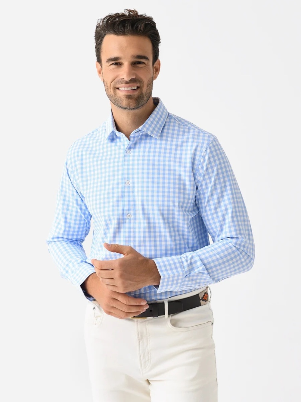 Mizzen+Main Blue and White Gingham Dress Shirt